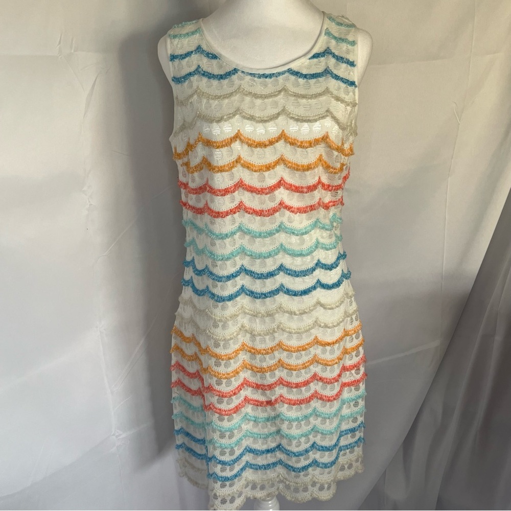 Antonio Melani Sleeveless sheath dress Rainbow scalloped fringe and lace Size 6 - Picture 1 of 8